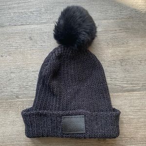 New Love Your Melon black monochrome beanie hat with detachable large Pom